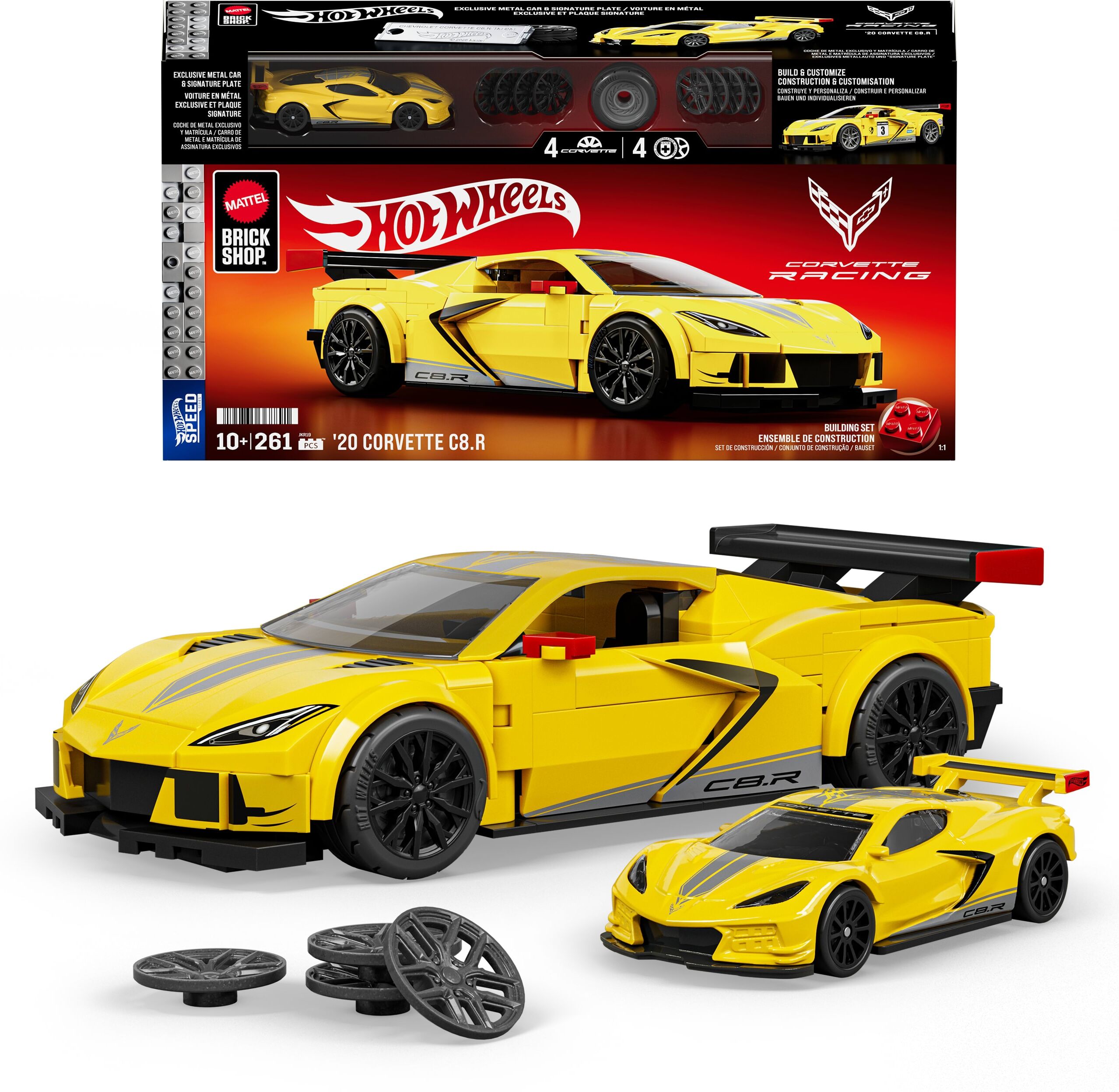 Modellbausatz MATTEL "Mattel Brick Shop Hot Wheels Speed Corvette", gelb, Modellbausätze, KinderB:7cm H:4cm L:16cm, Kunststoff, Metall, Modellbausatz, B:7cm H:4cm L:16cm
