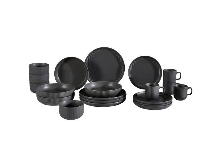Novel Kombiservice Timeless, Schwarz, Keramik, 20-teilig, 240 ml,240 ml,430 ml, Lfgb, Geschirr, Geschirrsets, Kombiservice