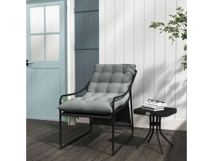 Fauteuil de jardin 60x110x90 fauteuil lounge d'extérieur avec coussin d'assise épais accoudoirs structure acier gris