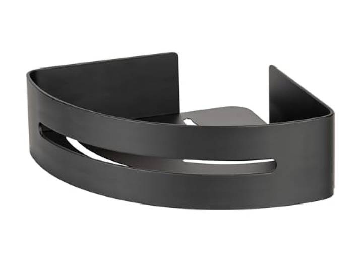 WENKO Turbo-Loc® Eckablage Mod. Bivio Black matt, Wandregal aus Aluminium, zur Aufbewahrung im Bad, Befestigen ohne Bohren, Schwarz