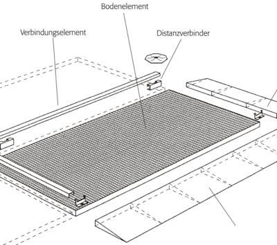 Distanzverbinder für asecos Bodenelemente mit Höhe 78 mm, Stahl verzinkt, B 25 x T 120 mm
