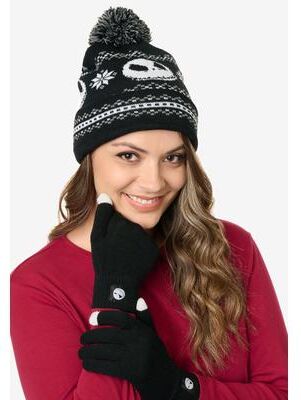 Women's Nightmare Before Christmas Knit Beanie Hat & Touch Screen Gloves by Disney in Black
