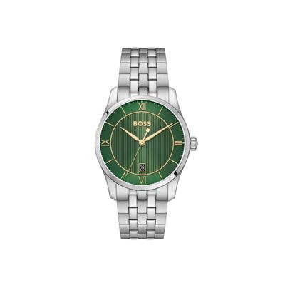 Quarzuhr BOSS "PRINCIPLE", grün (silberfarben, grün), Armbanduhren, Herren, silberfarben, Quarzuhr, Armbanduhr, Damenuhr, Herrenuhr, Edelstahlarmband, analog, Tag