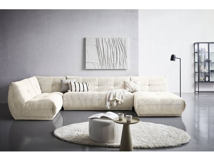 Wohnlandschaft Nielson Weiß Cordstoff Riffka 390 x 80 x 210cm Landhaus