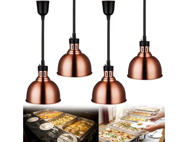 Wärmelampe für Essen, Edelstahl Buffet Speisenwärmer mit Wippschalter und Kühllöchern, Lebensmittel Warmhalter für Buffets Pizz Steak Restaurants, 2/3/4 Pcs(Size:4 PCS)