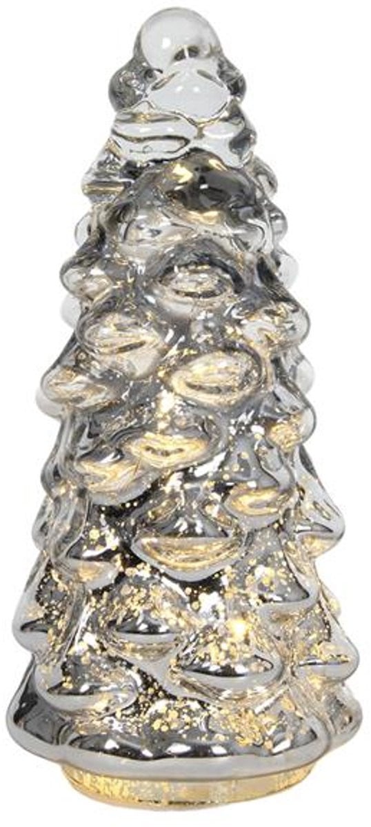 Zilveren glazen kerstboom met LED-verlichting, 20 cm