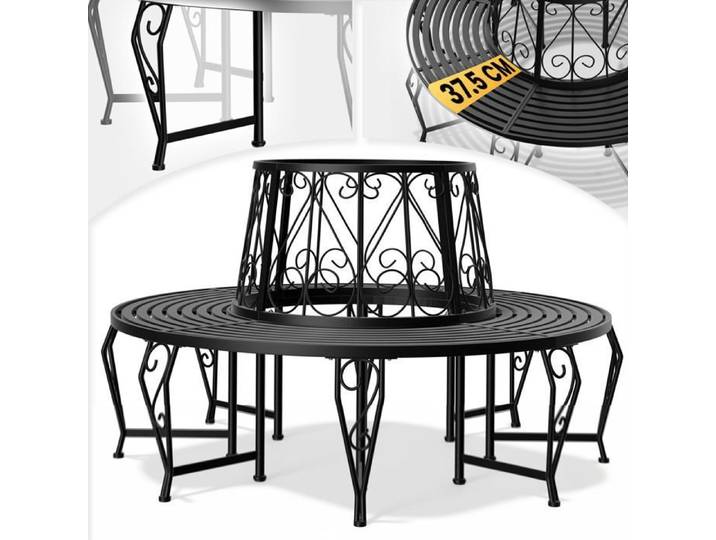 Banc de jardin rond noir Ø160 cm acier thermolaqué robuste pieds incurvés banc circulaire tour d'arbre banquette ronde