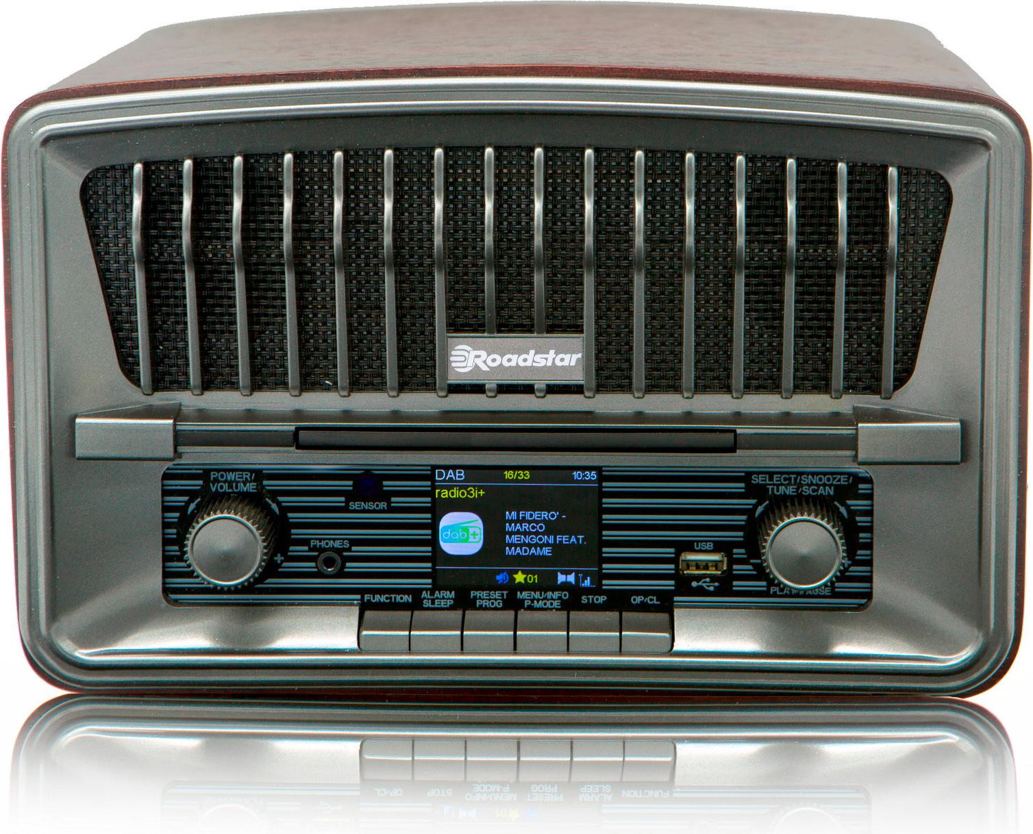 Roadstar HRA-270CD-MP3CD+BT Vintage CD-radio met DAB+/FM-ontvangst, Bluetooth, USB en afstandsbediening in houten behuizing