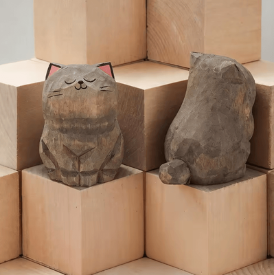 Uplift Curations Handcrafted Wooden Cat Figurine Cute Kitten Desk & Home Decor 8
