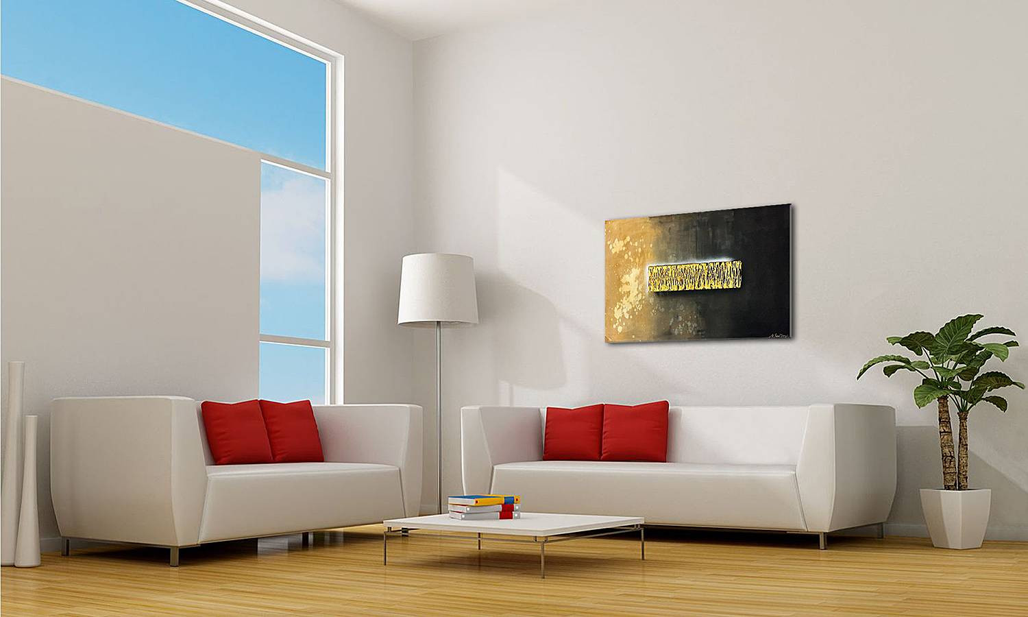 home24 Golden Reflection abstracte wanddecoratie katoen goud/beige/grijs/zwart B: 120 cm, D: 75 cm, H: 2 cm
