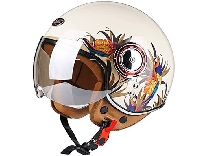STTTBD Elektro-Motorrad Halbhelm Vintage Rollerhelm Damen Herren Retro-Jethelm Motorradhelm DOT/ECE Zertifiziert, leicht atmungsaktiv Straßen-Sonnenschutz Mopedhelm A,M