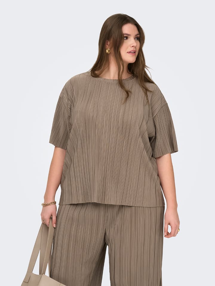 ONLY Carmakoma Plisseebluse "Ravenna" in Taupe - L-50/52