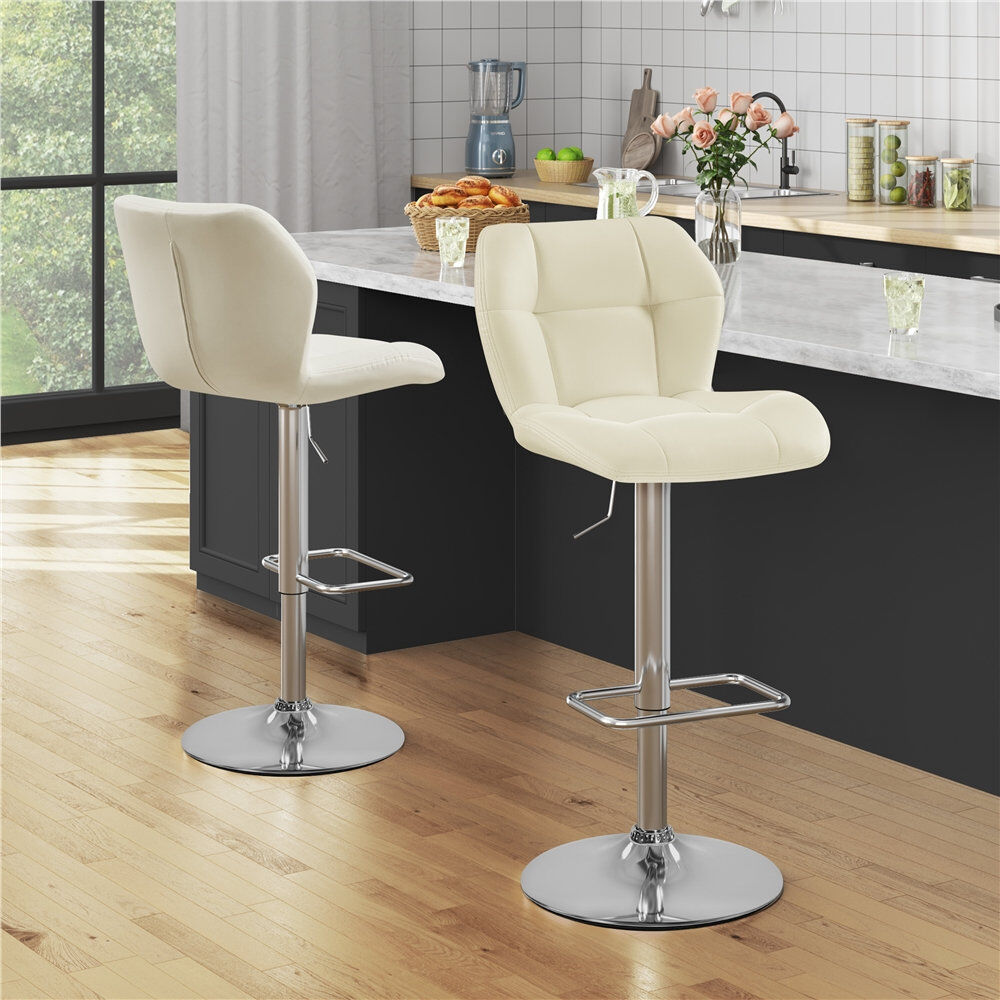 Yaheetech color Height Adjustable Modern Faux Leather Swivel Bar Stools Beige 111cm H X 44cm W X 50.5cm D