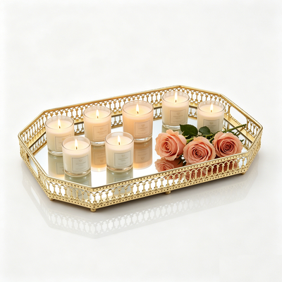 Shop Station Gold Mirror Vanity Tray For Perfume, Jewelry And Elegant Dresser Organization Gold Mirror Vanity Tray For Perfume, Jewelry And Elegant Dresser Organization