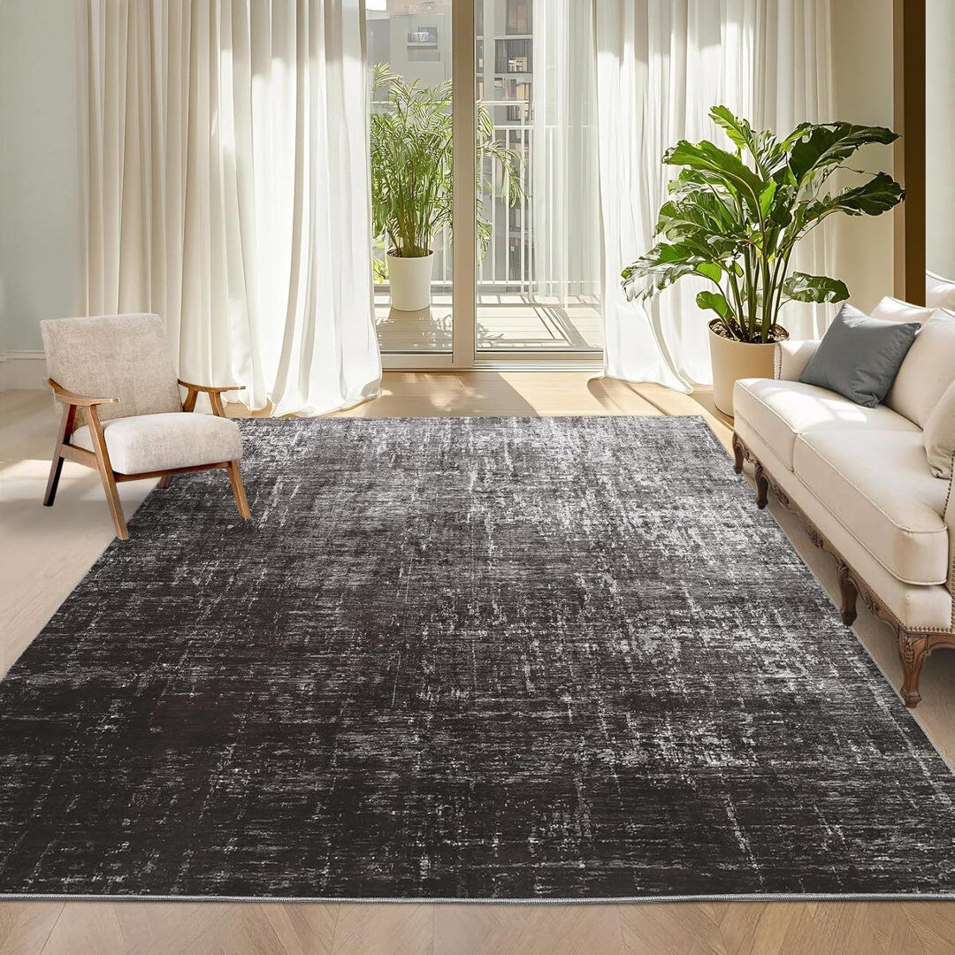Brayden Studio Abstract Machine Printed Area Rug Black Rectangle 200 x 290 cm