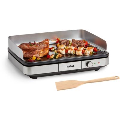Tischgrill TEFAL "CB690D Maxi Plancha XXL", silber (schwarz, silberfarben), B:55cm H:15,6cm T:38cm, Kontaktgrill_Standgrill_Tischgrill_Teppanyakigrill, antihaftbeschichtet, inkl. abnehmbarem Windschutz + Holzspatel