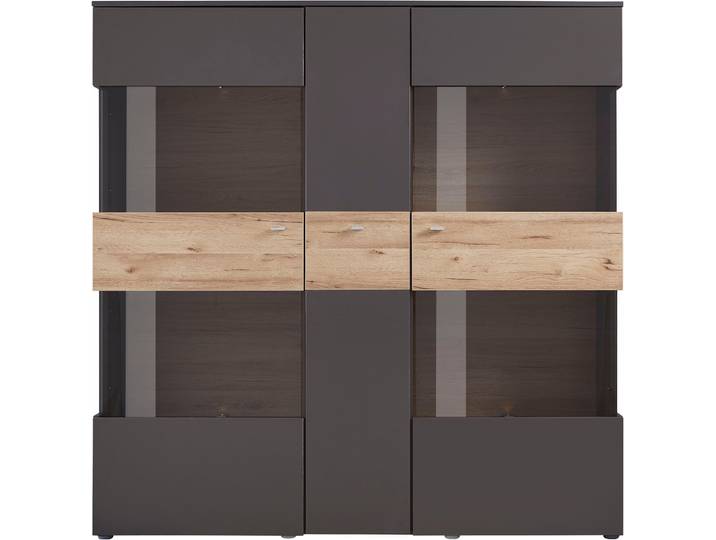 Vitrine FORTE Como , grau (grau, eichefarben), B:149,8cm H:152cm T:41,3cm, Holzwerkstoff, Schränke, Vitrine, Breite 152 cm, inkl. Beleuchtung