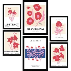 POSTER Set Mit 6 Blumen Blühen Natur Und Botanikdrucke Für Innenarchitektur A3 & A4 Schwarzer Rahmen