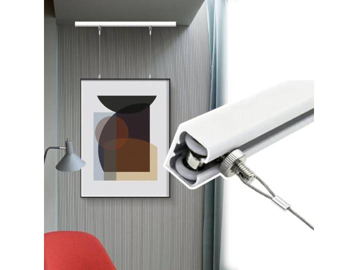 Aluminium Galerieschienensystem, Decken-/Wandschiene mit 2 Drähten und Haken, for die Präsentation von Kunstwerken, Heimdekoration(Ceiling,1.5m rail+3m Wire)