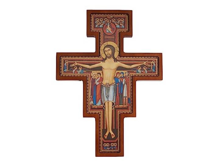 Drewniane Krzyże Houten kruis van San Damiano Franciscus kruis hangkruis van beukenhout, glad oppervlak (22 x 16 x 1,8 cm)
