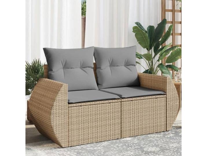 Canapé de jardin 2 places beige résine tressée Salon extérieur mobilier détente