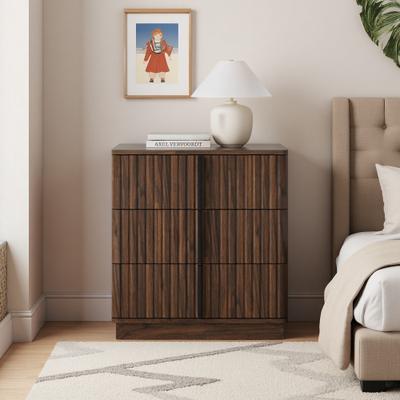 ZWYO HOSIMU 25.39 Inch MDF Vintage Nightstand with 3 Drawers, Vertical Stripe Design Modern Storage Cabinet