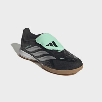 Fußballschuh ADIDAS PERFORMANCE "PREDATOR LEAGUE KIDS, HALLE, UMSCHLAGBARE ZUNGE", Mädchen, Gr. 35, schwarz (core schwarz, silber metallic, pulse mint), Synthetik, Schuhe Fußballschuh, für Hallenboden