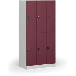 Schließfachschrank S1, 6 Fächer, 1850 x 900 x 500 mm, RFID-Schloss, rote Tür