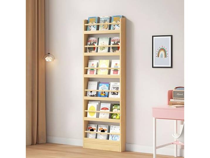 JFOZDM Bücherregal, Bücherregal Kinderzimmer, Bücherregal Kinder, 3/4/5/6 Aufbewahrungsregal, Kippschutz/Platz sparen, Bücherregal Hinter der Tür für Wohnzimmer/Home/Office/Schlafzimmer