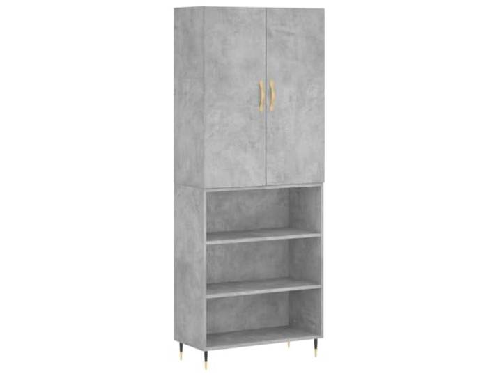 HGFDVCMR Highboard Betongrau 69,5x34x180 cm Schrank aus Holzwerkstoff Stilvolle Aufbewahrung für Wohnzimmer und Flur: Schlankes Standregal mit Türen und robusten Metallfüßen für Ordnung.