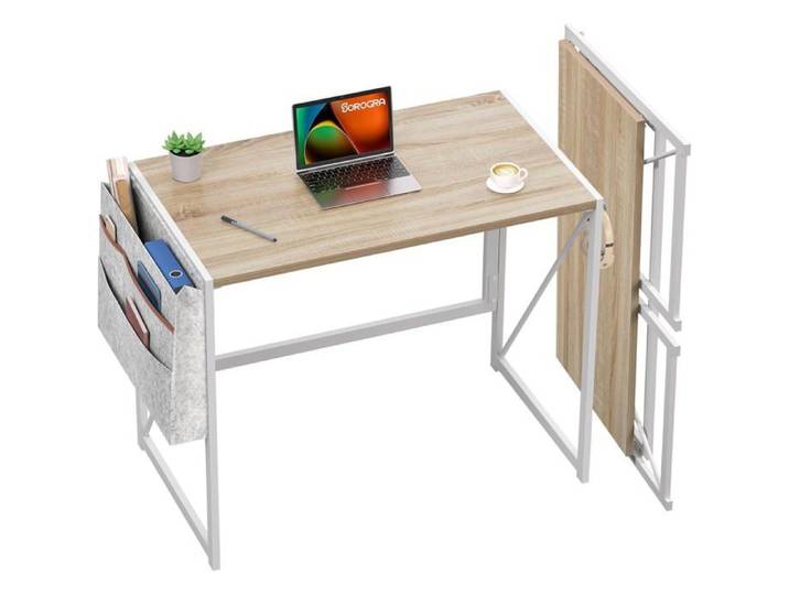 Bureau pliant ultra-fin - Déploiement 8s - Sans outil - Gain de place - 80 x 40 x 72 cm - Naturel