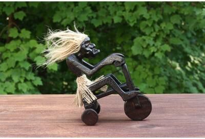 G6 Collection Handmade Wooden Primitive Tribal Riding Tricycle Statue Sculpture Tiki Bar Unique Gift Wood Home Decor Figurine Hand Carved