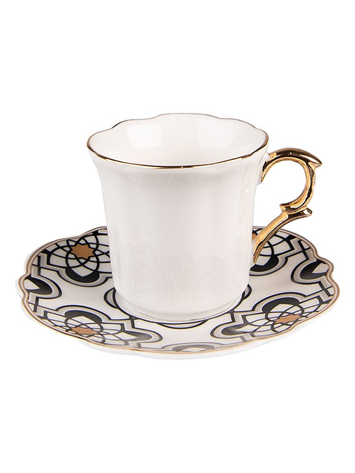 Clayre & Eef Kaffeetasse in Weiß/ Schwarz/ Beige - 95 ml - onesize