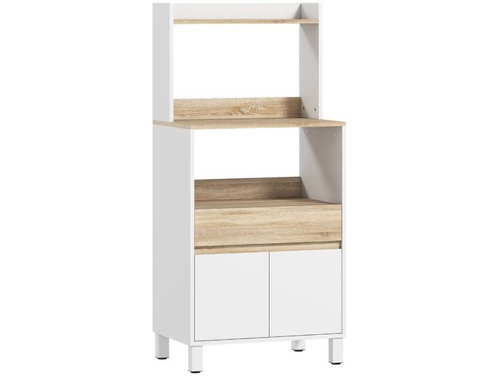 Meuble micro onde placard tiroir bois chêne et blanc