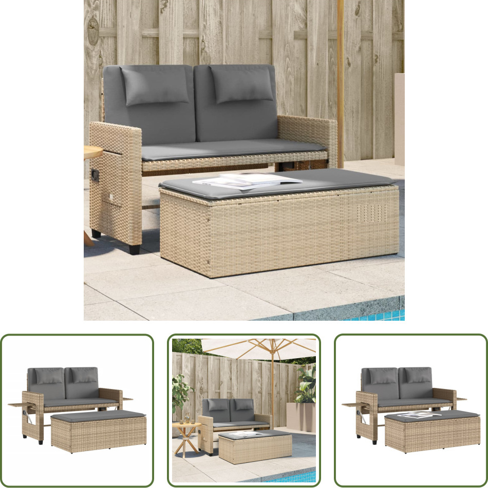 The Living Store Gartenbank Verstellbar mit Kissen Beige Poly Rattan