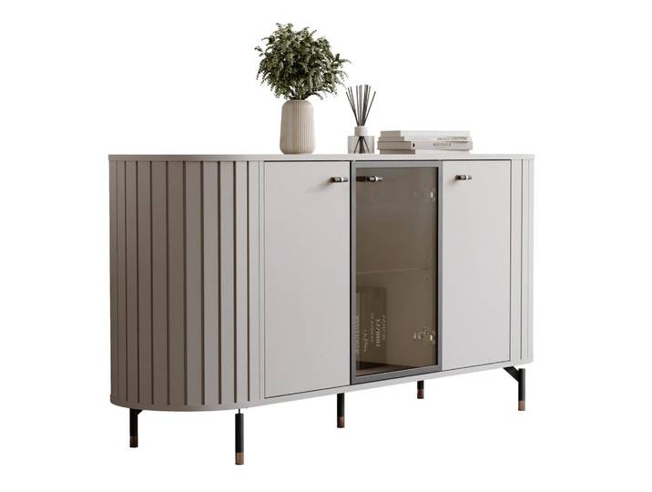 Idohome Kommode dreitürig, Kaschmir mit LED-Beleuchtung, Oval, 150x81x40 cm, Kleinmöbel, Kommoden, Kommoden