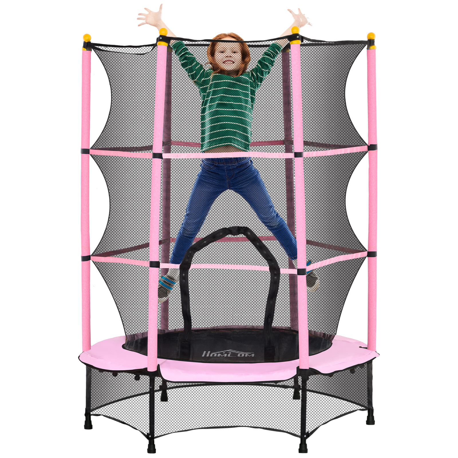 HOMCOM Kindertrampoline met veiligheidsnet voor binnen en buiten, roze, Ø140 cm