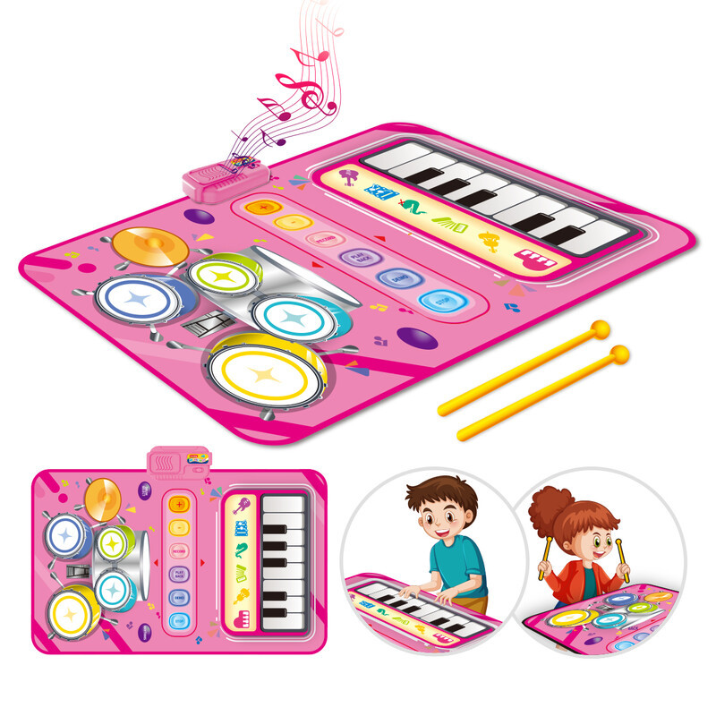UINLE Baby 2-in-1 muzikale piano en jazzdrum speelmat voor kinderen roze