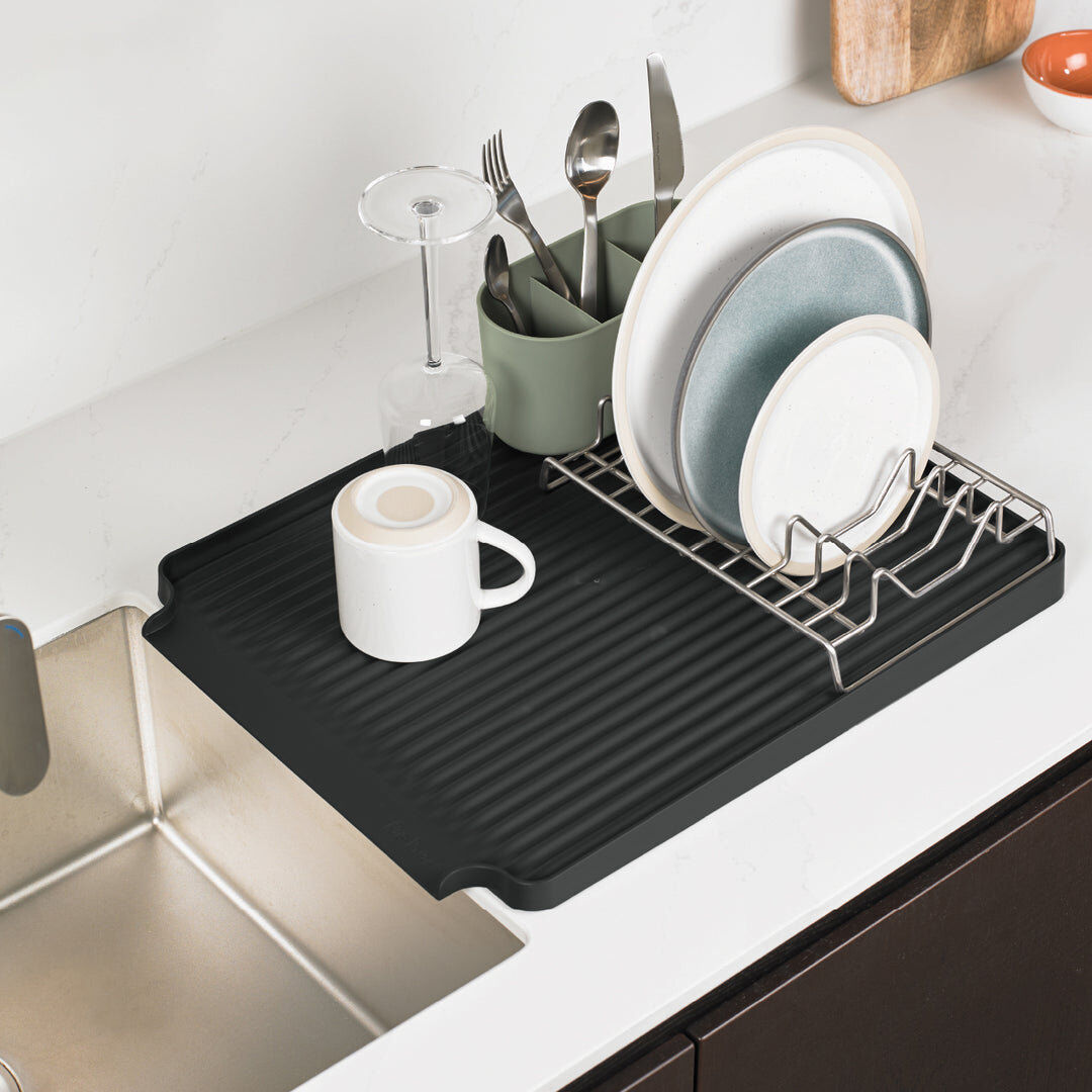 ReBorn Recycled Large Draining Rack - Made in UK Charcoal Grey & Sage Green 13cm H X 47.2cm W X 37.3cm D
