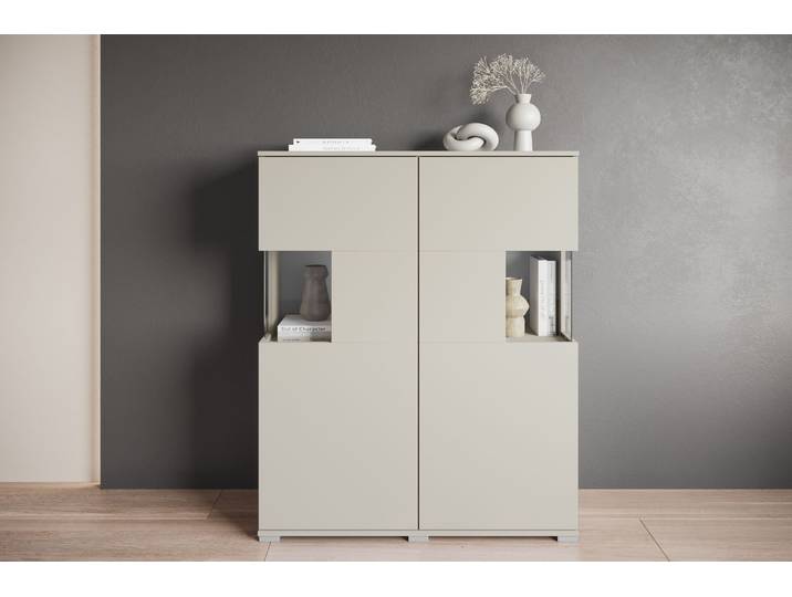 Highboard GOODPRODUCT Kenia , beige (kaschmir), B:100cm H:120cm T:39,5cm, Sideboards, Highboard, Modernes Highboard mit Glastüren, Breite 100 cm