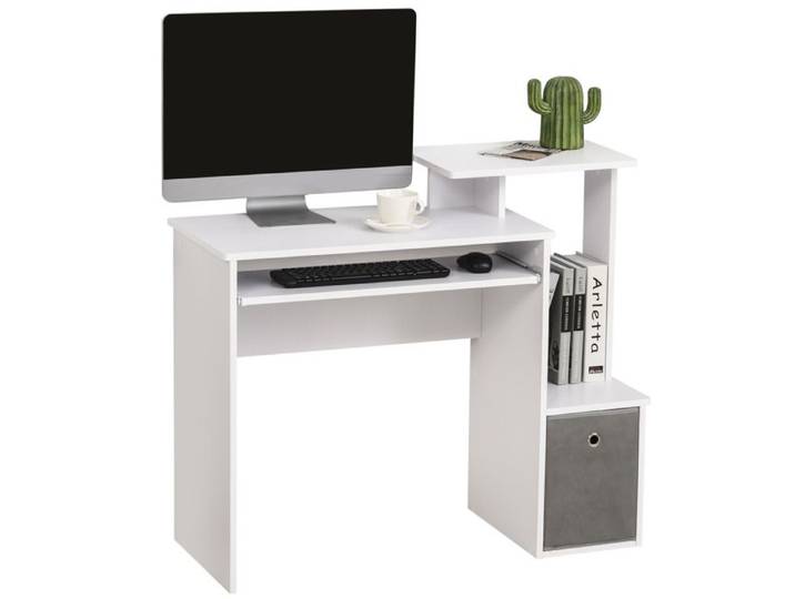 bureau informatique HOMCOM Panneaux de partiucules 100x40x86.6cm blanc gris