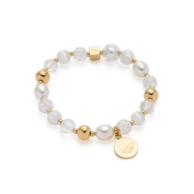 Edelstahlarmband LEONARDO "gold Hope", gold (gelbgoldfarben, weiß), Armbänder, Damen, 16cm, Edelstahl Perlen, Edelstahl, Perlen, Edelstahlarmband, mit Cat´s Eye, Glasperle, Perle (imitiert)