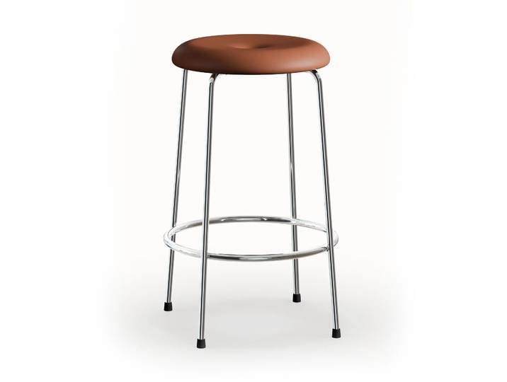 Lammhults Taburett Barhocker Cognac Leder–verchromtes Gestell, 63 cm