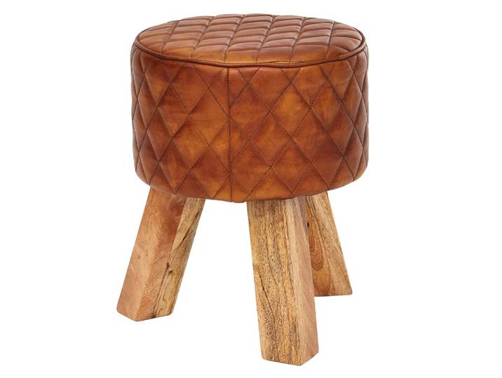 Tabouret en cuir véritable, marron
