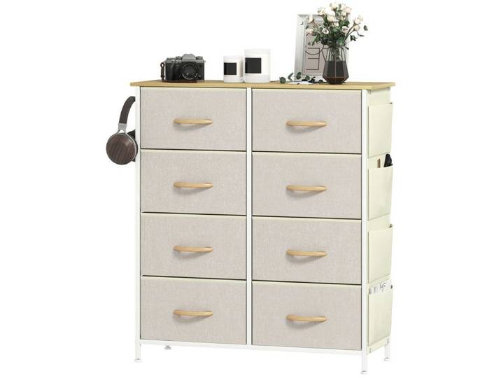 CollaHausse Commode avec 8 tiroirs en tissu 4 pochettes et 2 crochets 45x29x100 cm beige