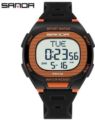 Inspired Finds SANDA 2195 Luxury Military Digital Sports Watch With LED Display And Dual Time black Orange