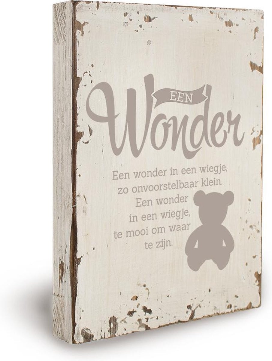 Houten tekstbord Een wonder - Decoratie voor de kinderkamer en baby cadeau