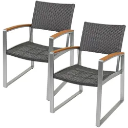 DELUKE Gartenstuhl 2er Set ANDRE mit Armlehnen - Kunststoffgeflecht, Hellbraun | Gartenstühle Wetterfest Essstühle Outdoor Terrasse