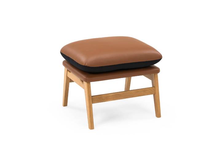 Sova Fußhocker, Eiche natur Leder Cognac