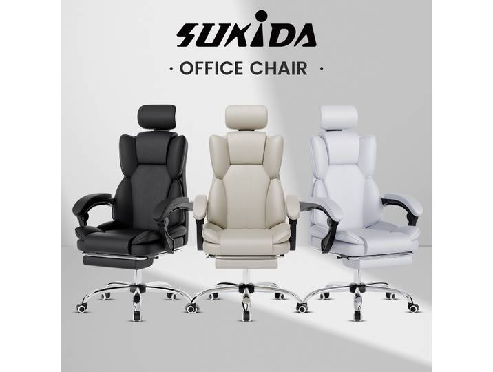 Chaise de jeu ergonomique SUKIDA avec repose-pieds, idéale pour le bureau à domicile, le salon ou la chambre, confortable pour les longues sessions de travail, siège de direction.